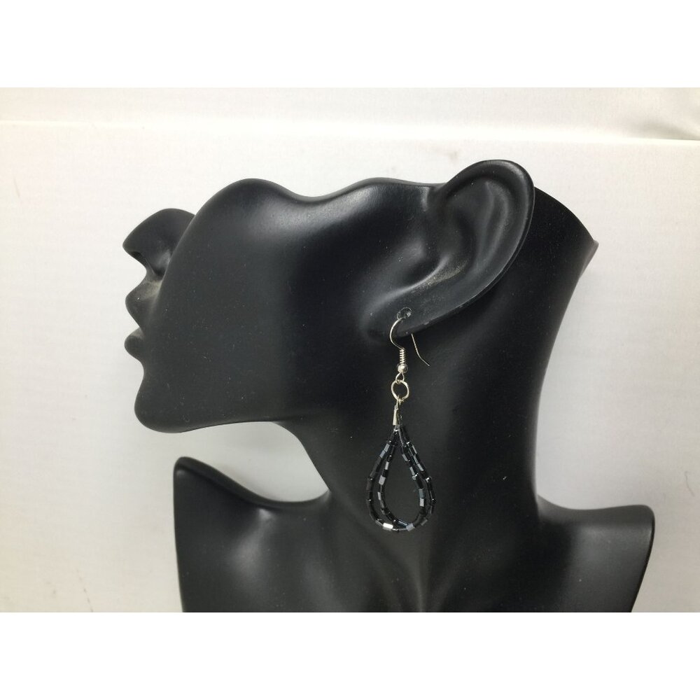 Women's Black Beaded Tear Drop Shaped Earrings